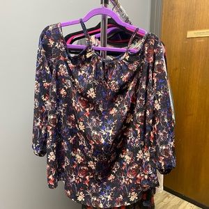 Off shoulder sheer floral shirt